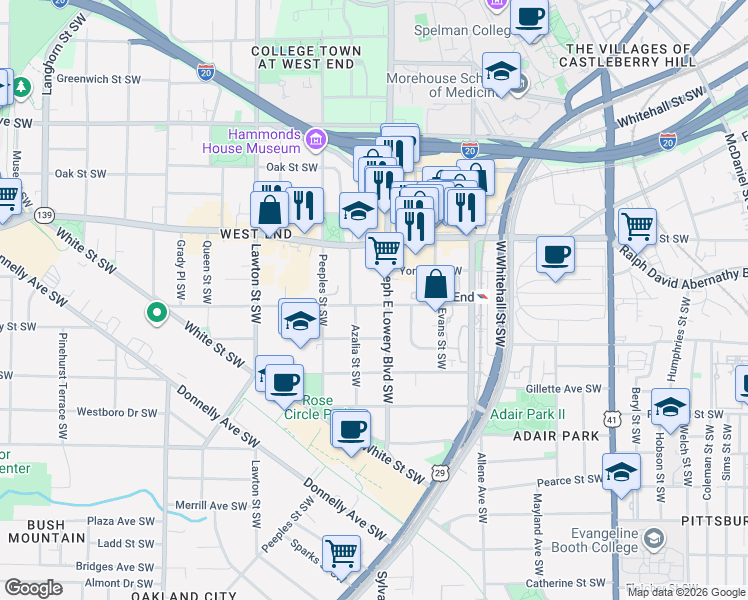 map of restaurants, bars, coffee shops, grocery stores, and more near 683 Joseph E Lowery Boulevard Southwest in Atlanta