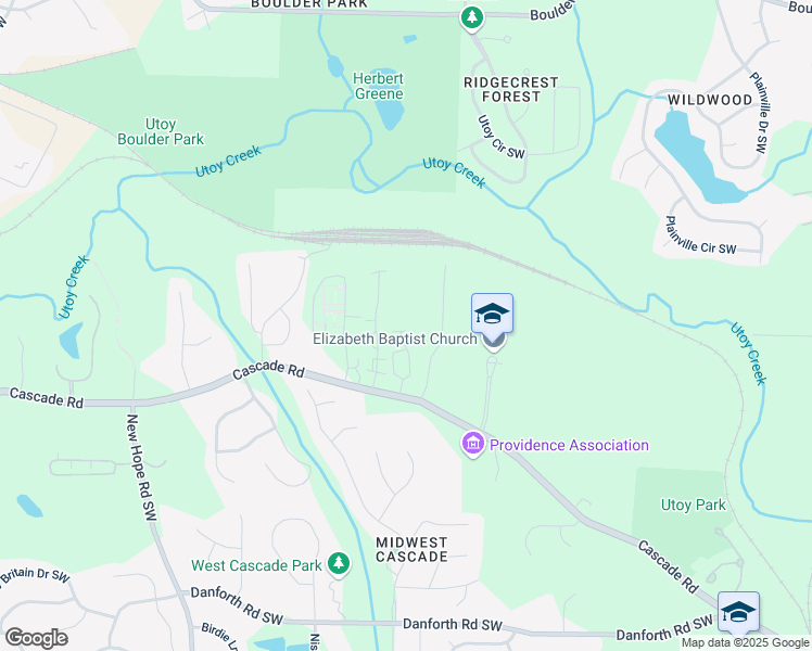 map of restaurants, bars, coffee shops, grocery stores, and more near 4355 Cascade Road in Atlanta