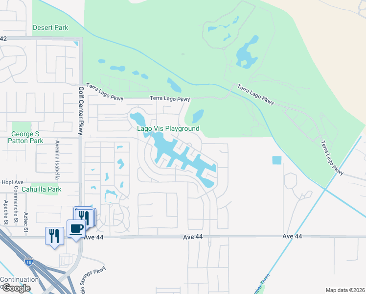 map of restaurants, bars, coffee shops, grocery stores, and more near 84504 Bellissimo Circle in Indio