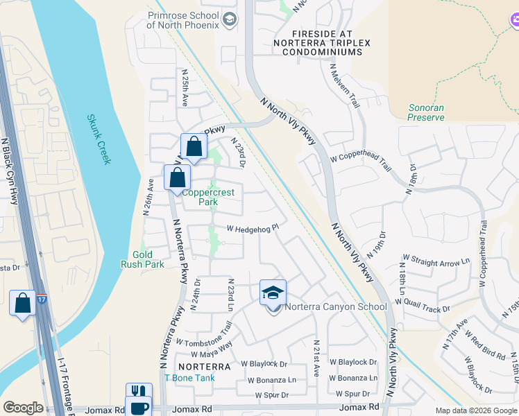 map of restaurants, bars, coffee shops, grocery stores, and more near 2216 West Gambit Trail in Phoenix