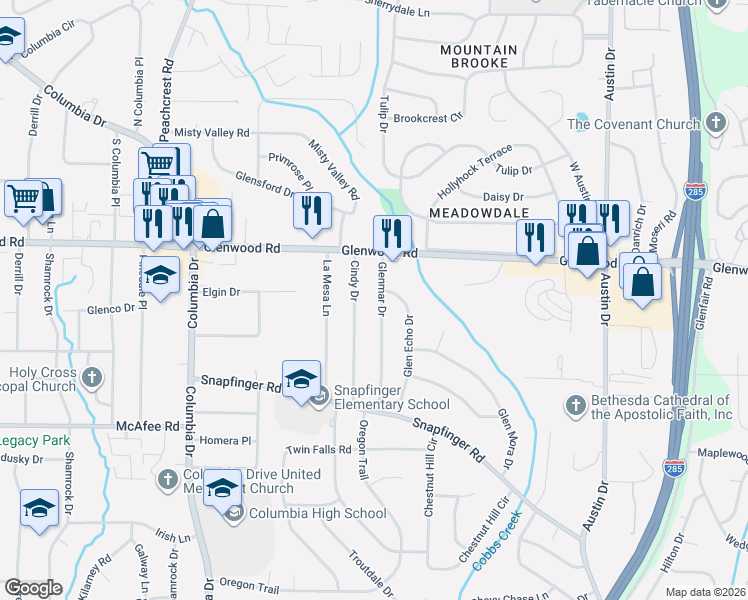 map of restaurants, bars, coffee shops, grocery stores, and more near 1858 Cindy Drive in Decatur
