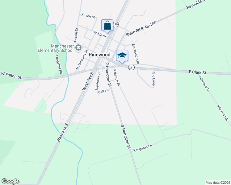 map of restaurants, bars, coffee shops, grocery stores, and more near 153-321 South Hampton Street in Pinewood
