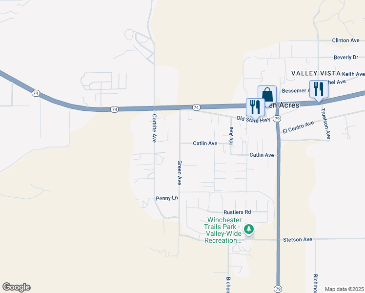 map of restaurants, bars, coffee shops, grocery stores, and more near 33031 Catlin Avenue in Hemet