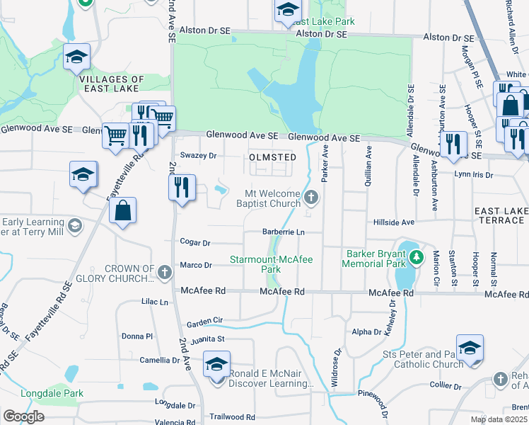 map of restaurants, bars, coffee shops, grocery stores, and more near 1888 Delphine Drive in Decatur
