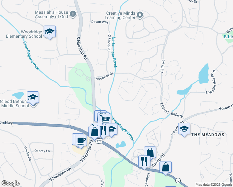 map of restaurants, bars, coffee shops, grocery stores, and more near 4861 Fielding Way in Stone Mountain