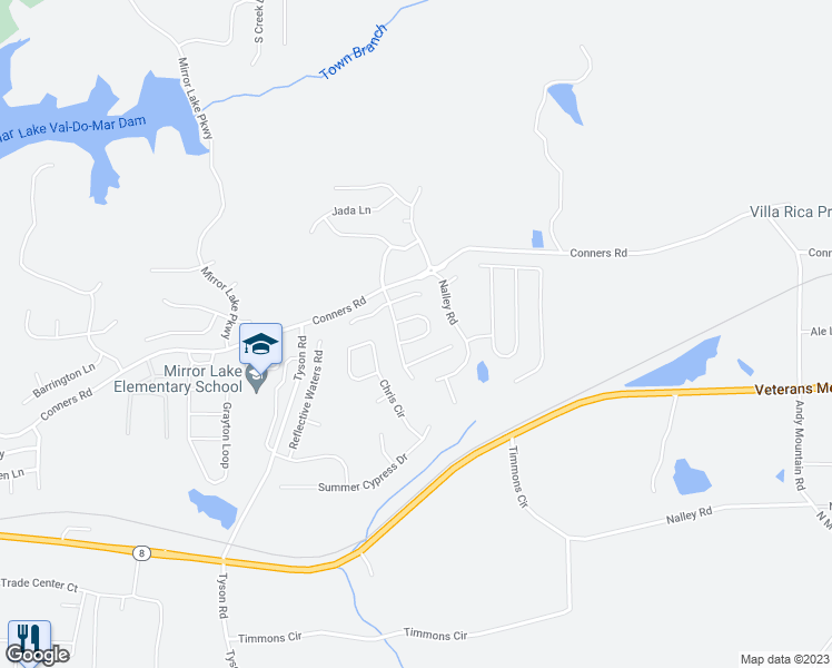 map of restaurants, bars, coffee shops, grocery stores, and more near 4017 Shaded Oasis Lane in Villa Rica