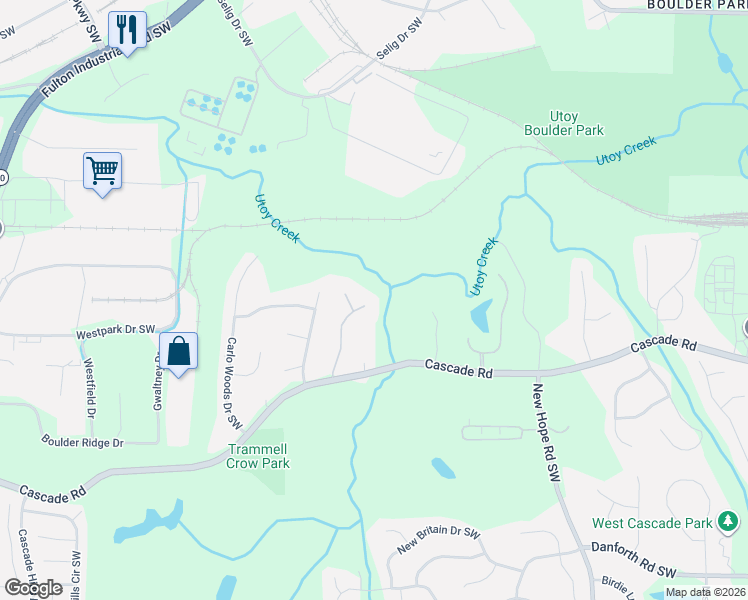 map of restaurants, bars, coffee shops, grocery stores, and more near 220 Milano Drive Southwest in Atlanta