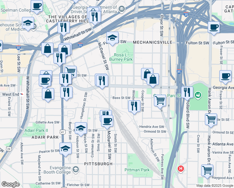 map of restaurants, bars, coffee shops, grocery stores, and more near 692 Smith Street Southwest in Atlanta