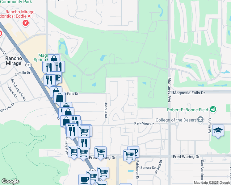 map of restaurants, bars, coffee shops, grocery stores, and more near 39 White Sun Way in Rancho Mirage