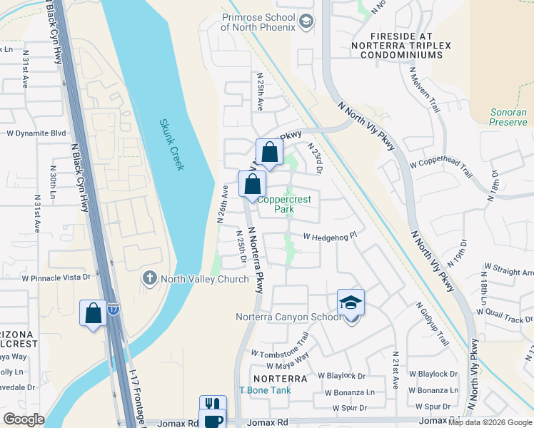 map of restaurants, bars, coffee shops, grocery stores, and more near 2430 West Gambit Trail in Phoenix