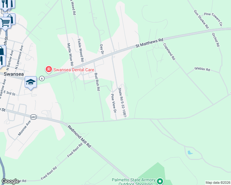 map of restaurants, bars, coffee shops, grocery stores, and more near 152 Pine View Drive in Swansea