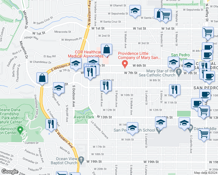 map of restaurants, bars, coffee shops, grocery stores, and more near 1322 West 9th Street in Los Angeles