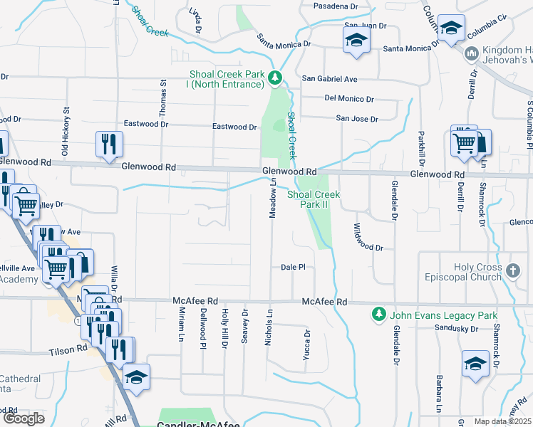 map of restaurants, bars, coffee shops, grocery stores, and more near 1883 Meadow Lane in Decatur