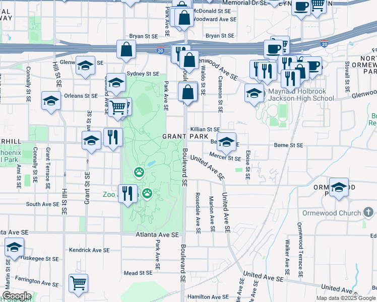 map of restaurants, bars, coffee shops, grocery stores, and more near in Atlanta