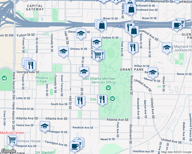 map of restaurants, bars, coffee shops, grocery stores, and more near in Atlanta
