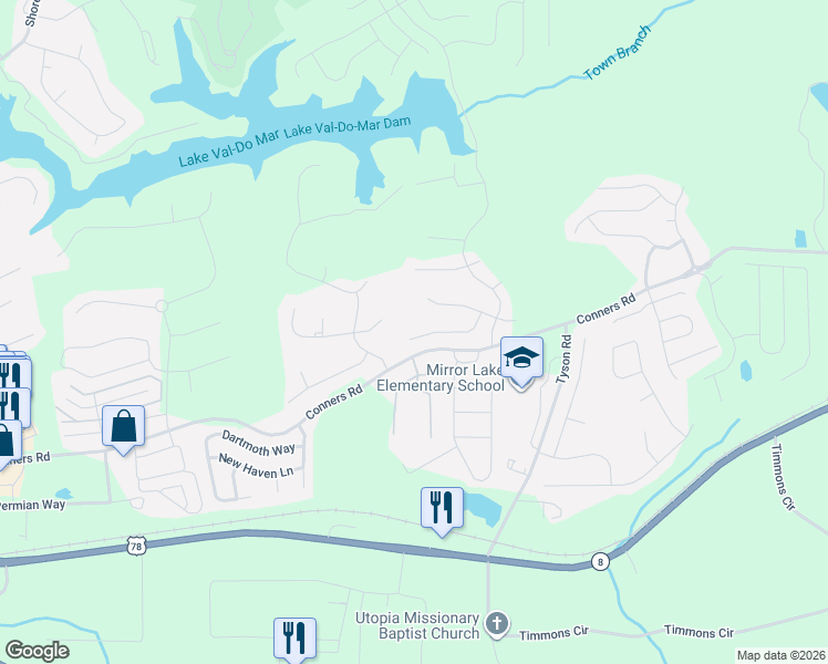 map of restaurants, bars, coffee shops, grocery stores, and more near 118 Fountain Oak in Villa Rica
