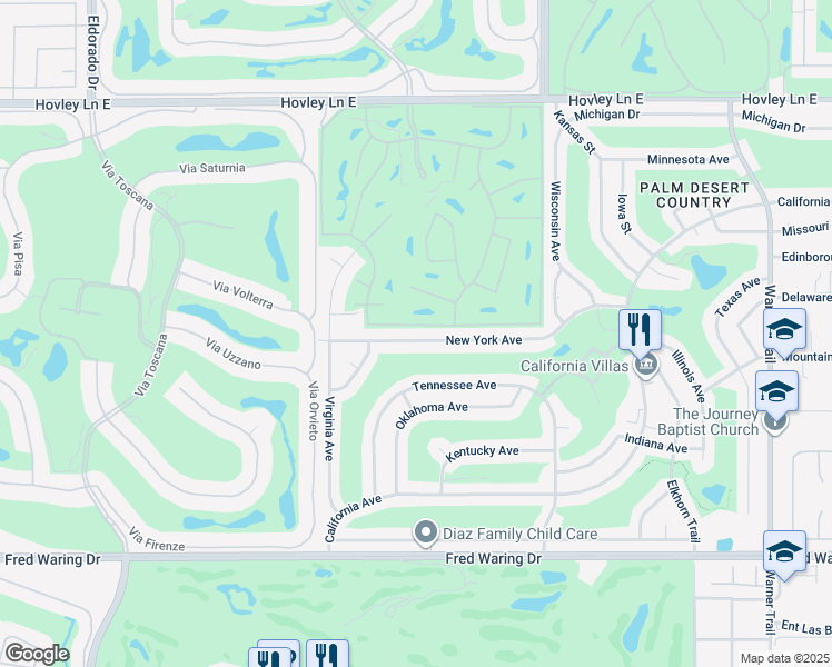 map of restaurants, bars, coffee shops, grocery stores, and more near 76716 New York Avenue in Palm Desert