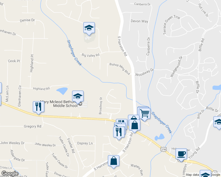 map of restaurants, bars, coffee shops, grocery stores, and more near 1917 Manhattan Parkway in Decatur
