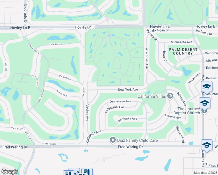 map of restaurants, bars, coffee shops, grocery stores, and more near 76706 New York Avenue in Palm Desert
