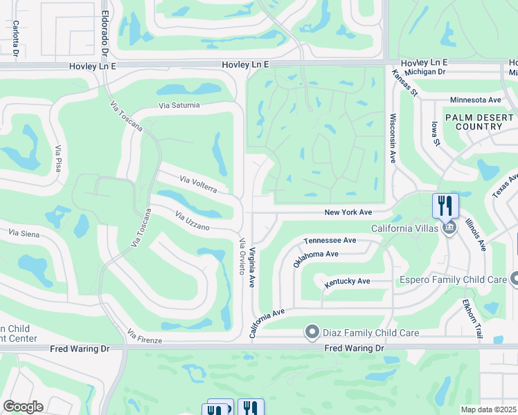map of restaurants, bars, coffee shops, grocery stores, and more near 76540 New York Avenue in Palm Desert