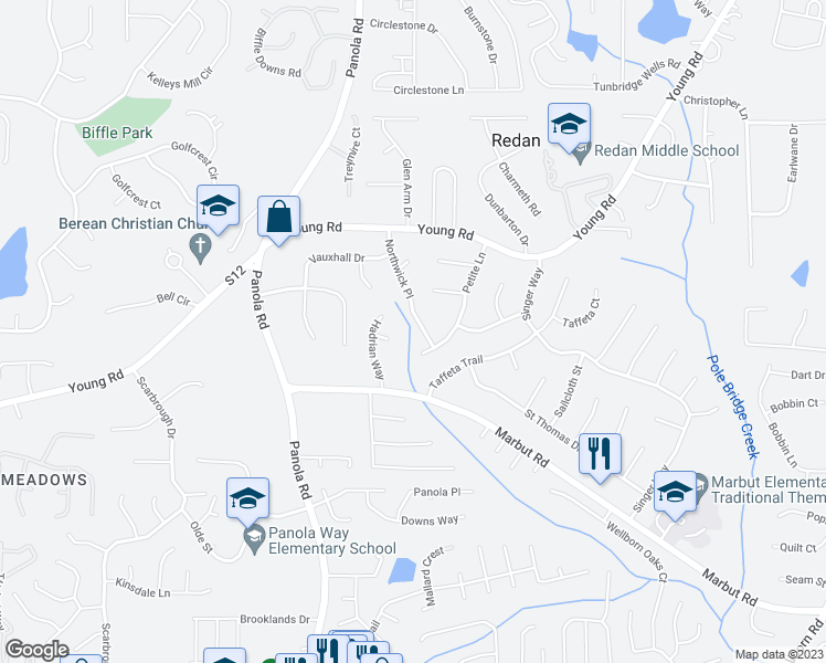 map of restaurants, bars, coffee shops, grocery stores, and more near 1833 Northwick Place in Lithonia