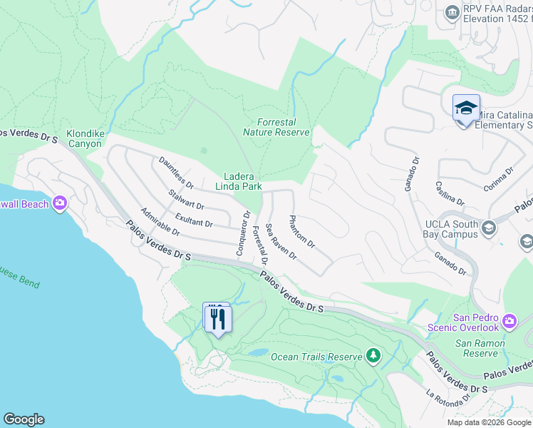 map of restaurants, bars, coffee shops, grocery stores, and more near 32221 Sea Raven Drive in Rancho Palos Verdes