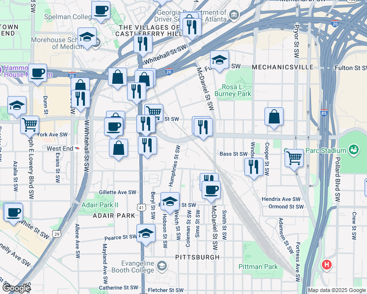 map of restaurants, bars, coffee shops, grocery stores, and more near in Atlanta