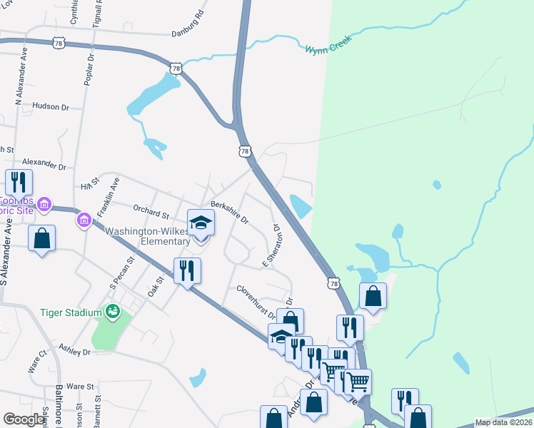 map of restaurants, bars, coffee shops, grocery stores, and more near Highway 10 in Washington