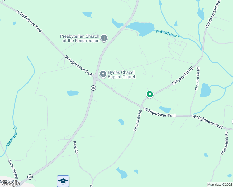 map of restaurants, bars, coffee shops, grocery stores, and more near 3340 Zingara Road Northeast in Conyers