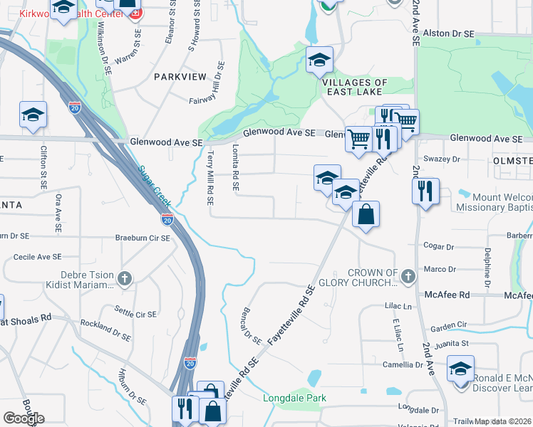 map of restaurants, bars, coffee shops, grocery stores, and more near 1748 Terry Mill Road Southeast in Atlanta