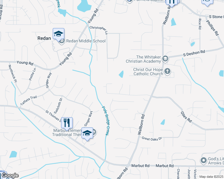 map of restaurants, bars, coffee shops, grocery stores, and more near 5794 Giles Road in Lithonia