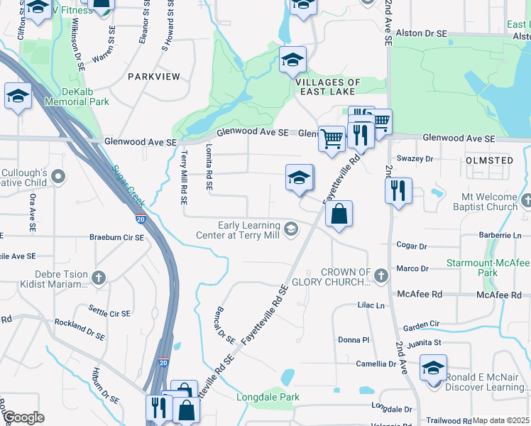 map of restaurants, bars, coffee shops, grocery stores, and more near 1784 Terry Mill Road Southeast in Atlanta