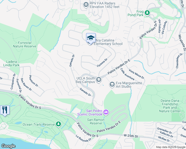 map of restaurants, bars, coffee shops, grocery stores, and more near 3316 Narino Drive in Rancho Palos Verdes
