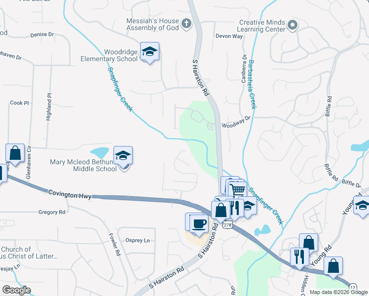 map of restaurants, bars, coffee shops, grocery stores, and more near 1901 Manhattan Parkway in Decatur