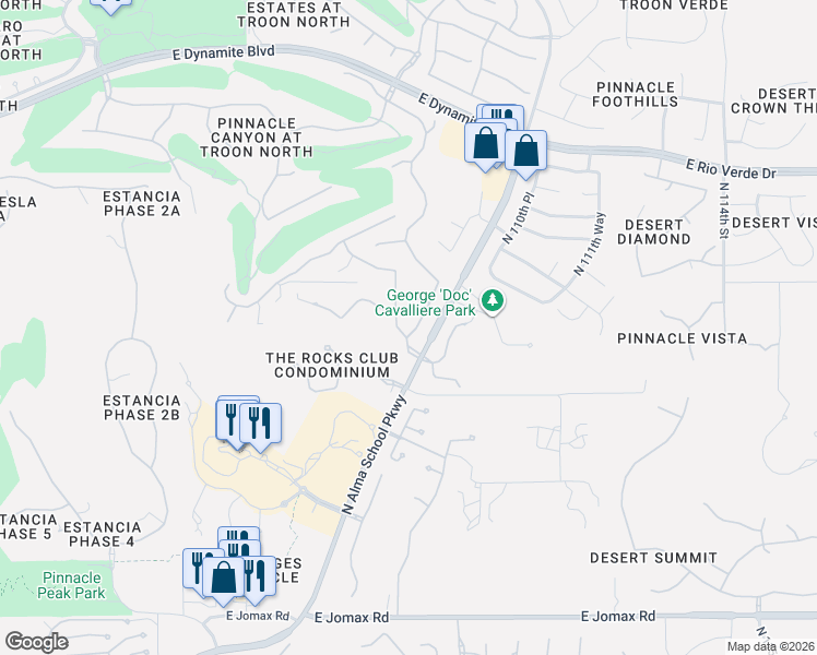 map of restaurants, bars, coffee shops, grocery stores, and more near 27640 North 108th Way in Scottsdale