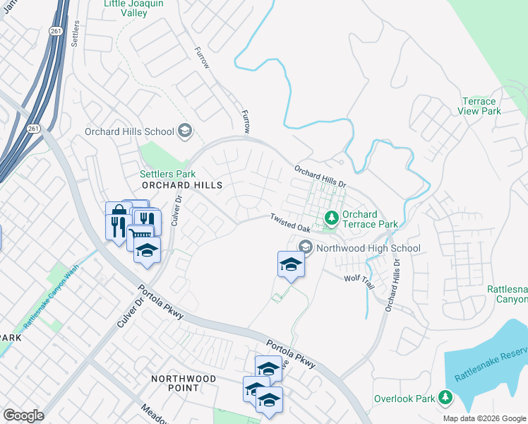 map of restaurants, bars, coffee shops, grocery stores, and more near 84 Bountiful in Irvine