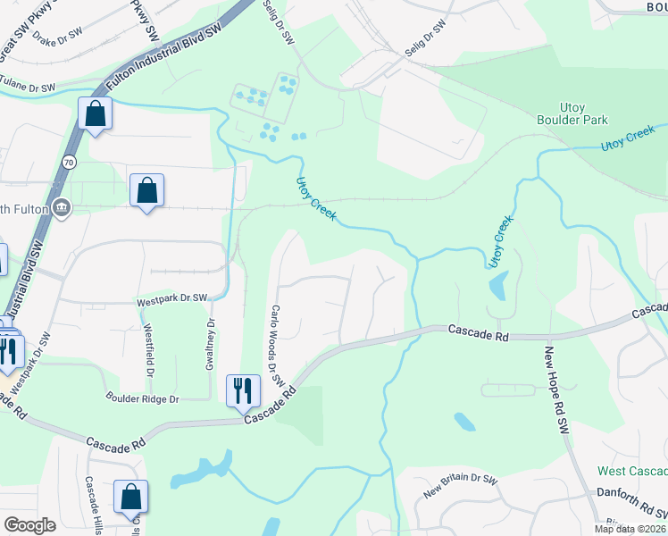 map of restaurants, bars, coffee shops, grocery stores, and more near 1125 Carlo Terrace Southwest in Atlanta