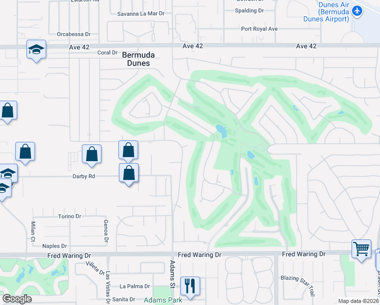 map of restaurants, bars, coffee shops, grocery stores, and more near 79122 Starlight Lane in Bermuda Dunes