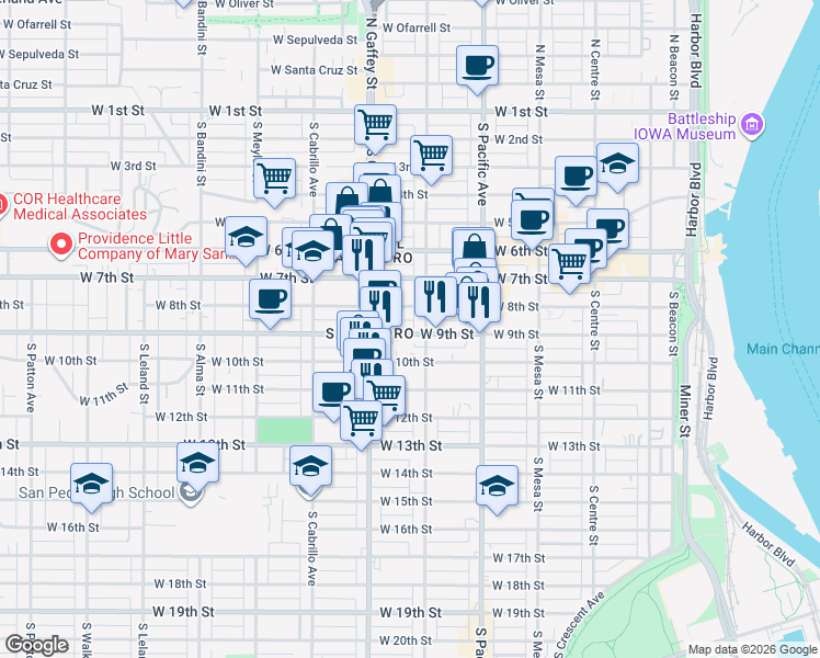 map of restaurants, bars, coffee shops, grocery stores, and more near 670 West 9th Street in Los Angeles