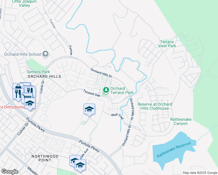 map of restaurants, bars, coffee shops, grocery stores, and more near 146 Crescent Moon in Irvine