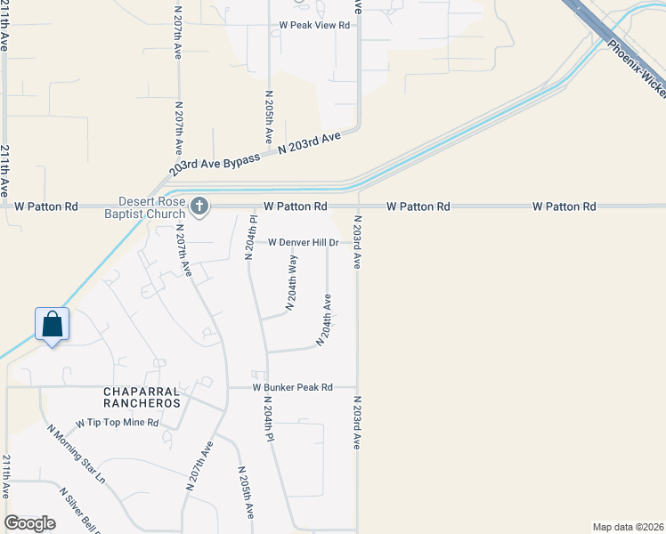 map of restaurants, bars, coffee shops, grocery stores, and more near 27841 North 204th Avenue in Wittmann