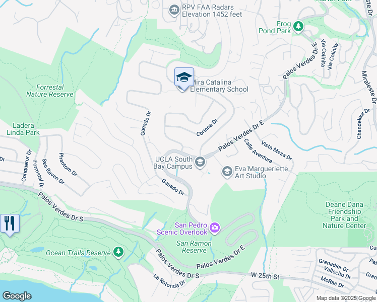 map of restaurants, bars, coffee shops, grocery stores, and more near 3316 Narino Drive in Rancho Palos Verdes