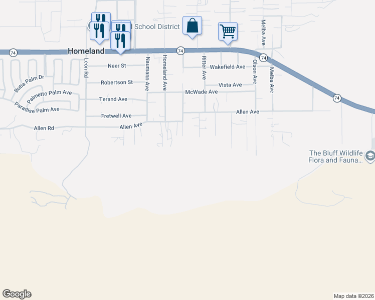 map of restaurants, bars, coffee shops, grocery stores, and more near Guthridge Lane in Homeland