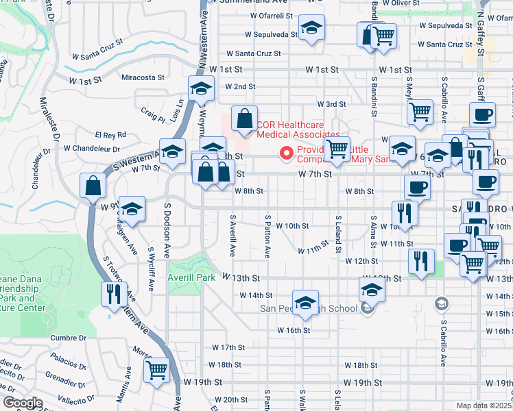 map of restaurants, bars, coffee shops, grocery stores, and more near 1322 West 9th Street in Los Angeles