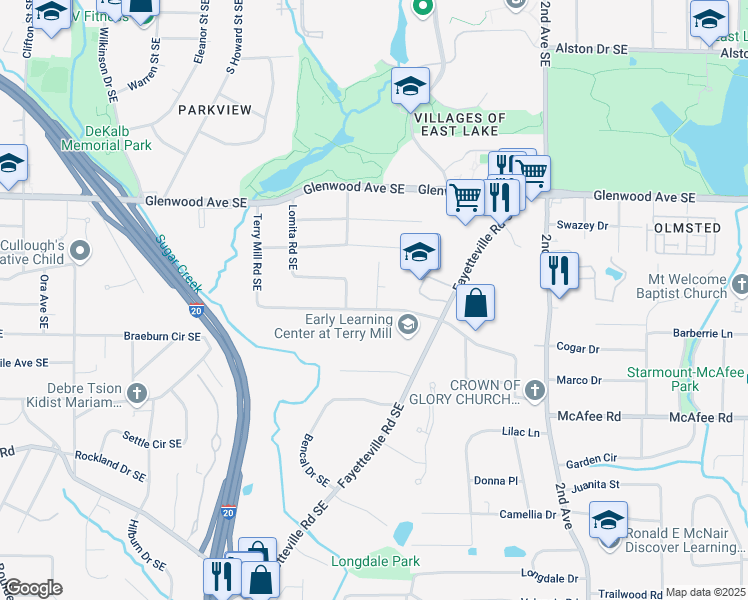 map of restaurants, bars, coffee shops, grocery stores, and more near 1784 Terry Mill Road Southeast in Atlanta