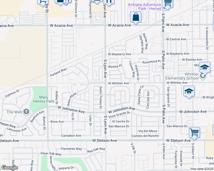 map of restaurants, bars, coffee shops, grocery stores, and more near 710 South Lyon Avenue in Hemet