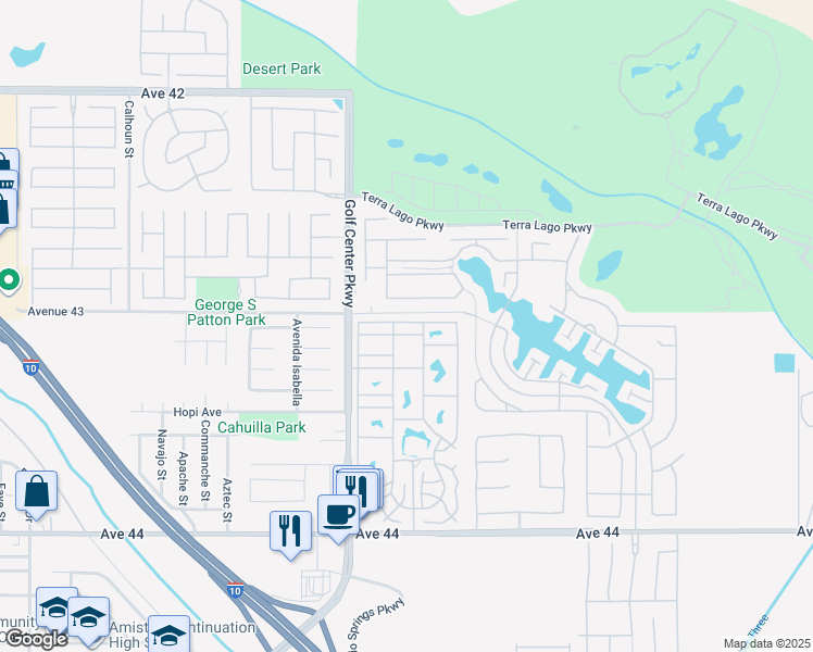 map of restaurants, bars, coffee shops, grocery stores, and more near 84136 Avenue 44 in Indio