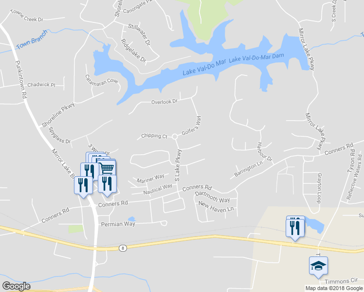 map of restaurants, bars, coffee shops, grocery stores, and more near 1001 Fairway 7 in Villa Rica