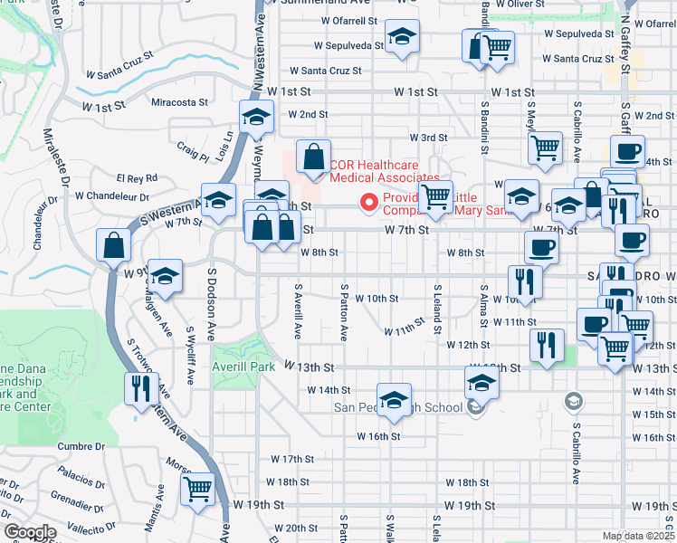 map of restaurants, bars, coffee shops, grocery stores, and more near 1304 West 9th Street in Los Angeles