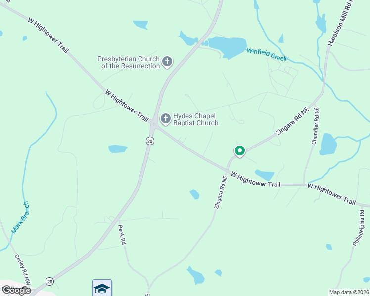 map of restaurants, bars, coffee shops, grocery stores, and more near 3340 Zingara Road Northeast in Conyers